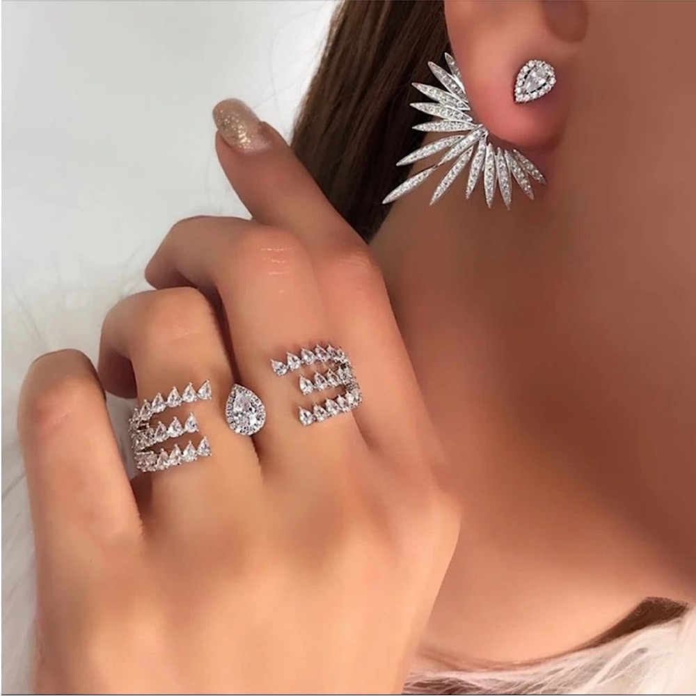 “Angel of Yours” Luxury Diamond Rhinestone Silver Zircon Gemstone Fancy Earrings - Picture 2 of 9